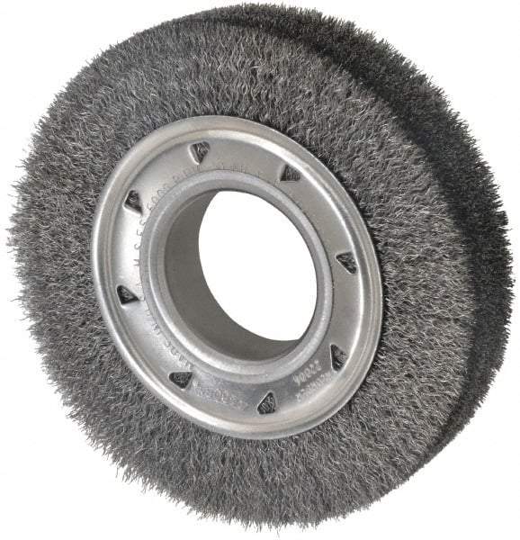 Osborn - 6" OD, 2" Arbor Hole, Crimped Steel Wheel Brush - 1-1/4" Face Width, 1" Trim Length, 0.008" Filament Diam, 6,000 RPM - USA Tool & Supply