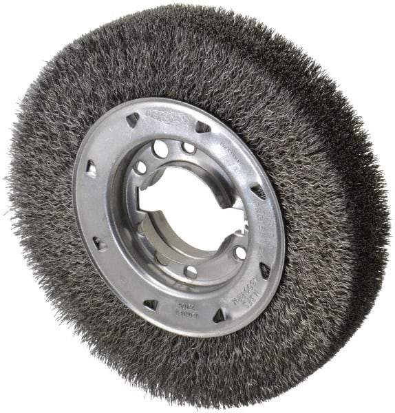 Osborn - 8" OD, 2" Arbor Hole, Crimped Steel Wheel Brush - 1-1/2" Face Width, 1-1/2" Trim Length, 0.0118" Filament Diam, 4,500 RPM - USA Tool & Supply