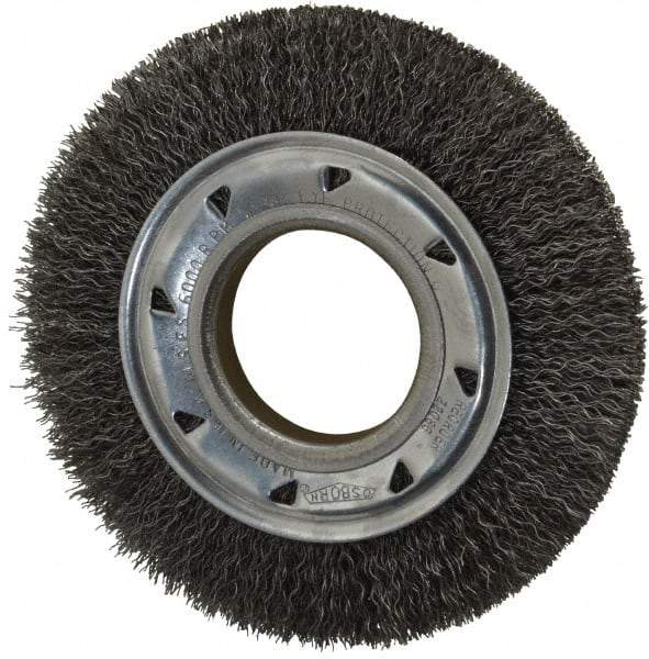 Osborn - 6" OD, 2" Arbor Hole, Crimped Steel Wheel Brush - 7/8" Face Width, 1" Trim Length, 0.014" Filament Diam, 6,000 RPM - USA Tool & Supply
