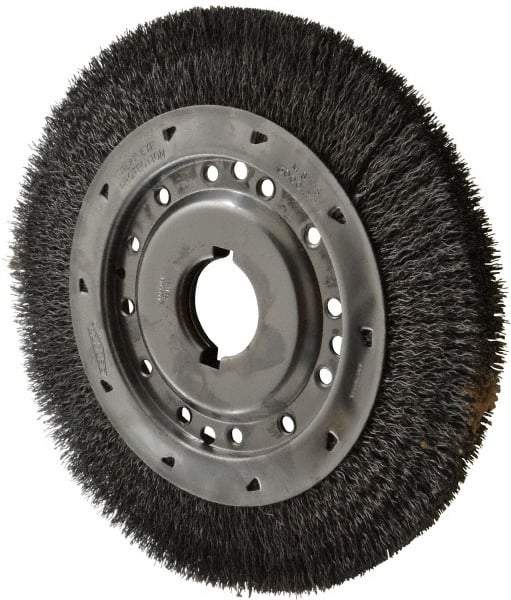 Osborn - 12" OD, 2" Arbor Hole, Crimped Steel Wheel Brush - 1-1/4" Face Width, 1-7/8" Trim Length, 0.02" Filament Diam, 3,000 RPM - USA Tool & Supply