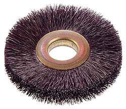 Osborn - 12" OD, 4-1/4" Arbor Hole, Crimped Nylon Wheel Brush - 5/8" Face Width, 3-1/2" Trim Length, 3,000 RPM - USA Tool & Supply