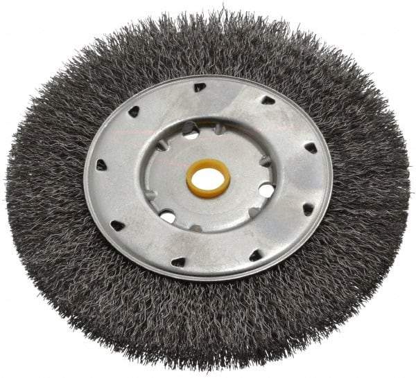 Osborn - 6" OD, 1/2 & 5/8" Arbor Hole, Crimped Steel Wheel Brush - 5/8" Face Width, 1-1/8" Trim Length, 0.0118" Filament Diam, 6,000 RPM - USA Tool & Supply