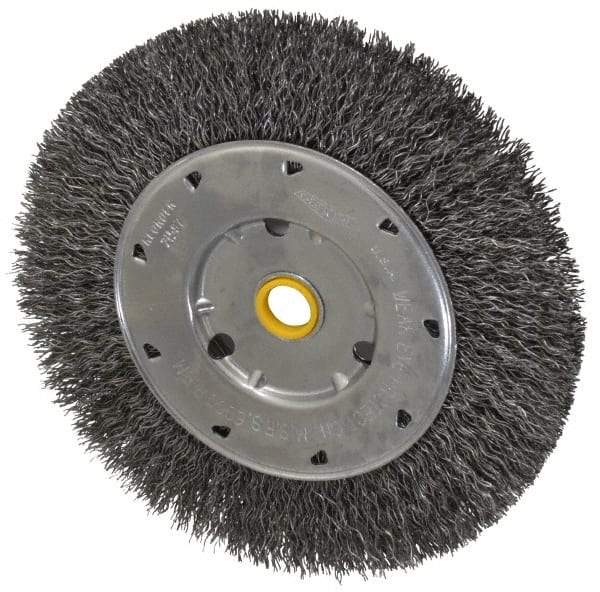 Osborn - 6" OD, 1/2 & 5/8" Arbor Hole, Crimped Steel Wheel Brush - 5/8" Face Width, 1-1/8" Trim Length, 0.014" Filament Diam, 6,000 RPM - USA Tool & Supply