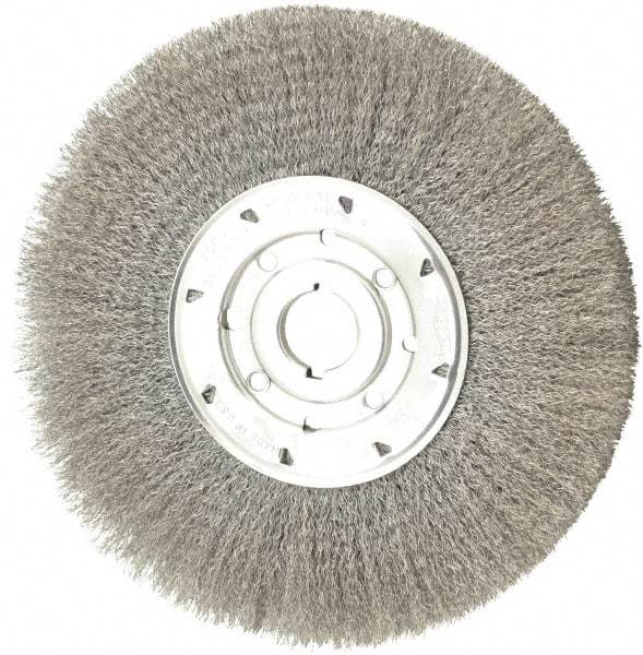 Osborn - 10" OD, 1-1/4" Arbor Hole, Crimped Steel Wheel Brush - 5/8" Face Width, 2-1/2" Trim Length, 0.0104" Filament Diam, 3,600 RPM - USA Tool & Supply