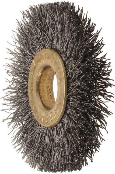 Osborn - 1-1/2" OD, 3/8" Arbor Hole, Crimped Steel Wheel Brush - 7/32" Face Width, 3/8" Trim Length, 0.008" Filament Diam, 20,000 RPM - USA Tool & Supply
