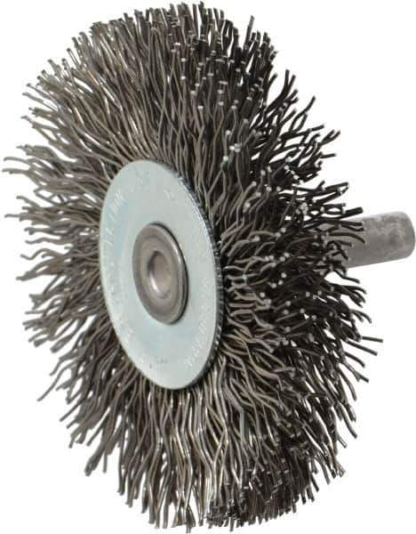 Osborn - 2-1/2" OD, 1/4" Shank Diam, Crimped Steel Wheel Brush - 7/16" Face Width, 11/16" Trim Length, 0.02" Filament Diam, 25,000 RPM - USA Tool & Supply