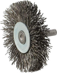 Osborn - 2-1/2" OD, 1/4" Shank Diam, Crimped Steel Wheel Brush - 7/16" Face Width, 11/16" Trim Length, 0.02" Filament Diam, 25,000 RPM - USA Tool & Supply