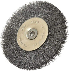 Osborn - 3" OD, 1/4" Shank Diam, Crimped Steel Wheel Brush - 7/16" Face Width, 3/4" Trim Length, 0.008" Filament Diam, 25,000 RPM - USA Tool & Supply