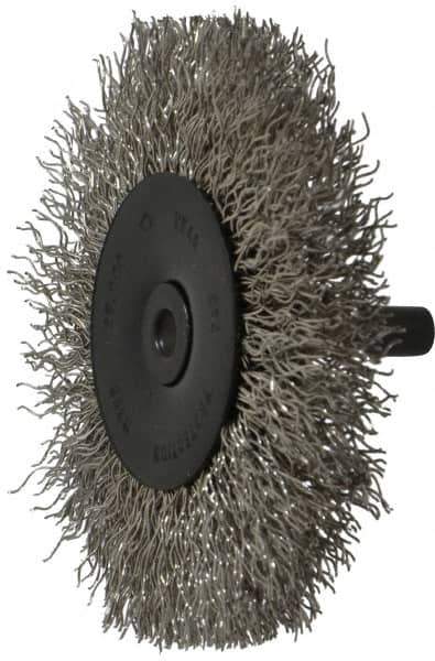 Osborn - 3" OD, 1/4" Shank Diam, Crimped Stainless Steel Wheel Brush - 7/16" Face Width, 3/4" Trim Length, 0.014" Filament Diam, 25,000 RPM - USA Tool & Supply