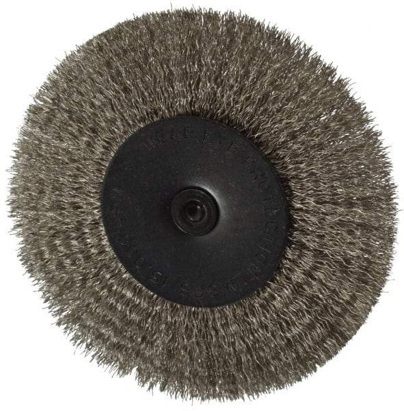 Osborn - 4" OD, 1/4" Shank Diam, Crimped Stainless Steel Wheel Brush - 1/2" Face Width, 1" Trim Length, 0.008" Filament Diam, 15,000 RPM - USA Tool & Supply
