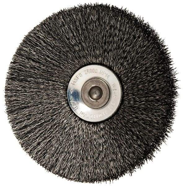 Osborn - 3" OD, 1/4" Shank Diam, Crimped Steel Wheel Brush - 7/16" Face Width, 15/16" Trim Length, 0.006" Filament Diam, 20,000 RPM - USA Tool & Supply