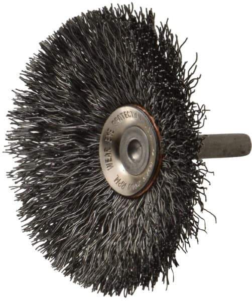 Osborn - 3" OD, 1/4" Shank Diam, Crimped Steel Wheel Brush - 7/16" Face Width, 15/16" Trim Length, 0.014" Filament Diam, 20,000 RPM - USA Tool & Supply