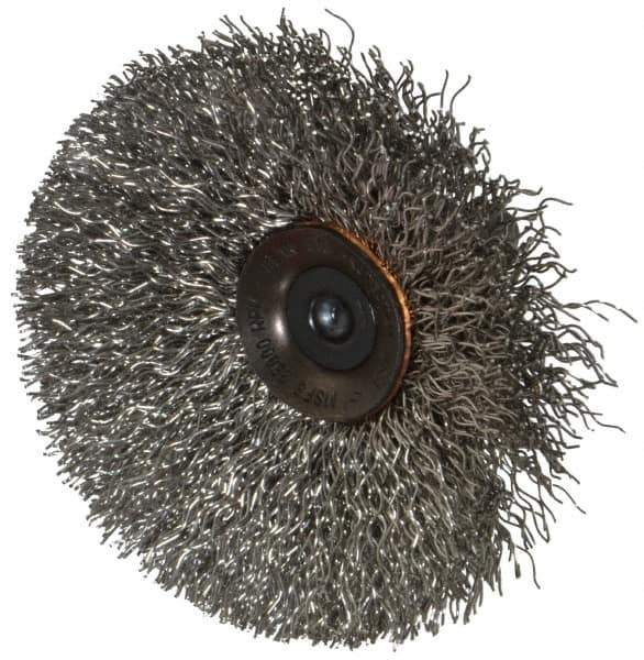 Osborn - 3" OD, 1/4" Shank Diam, Crimped Stainless Steel Wheel Brush - 7/16" Face Width, 15/16" Trim Length, 0.014" Filament Diam, 20,000 RPM - USA Tool & Supply