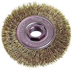 Osborn - 4" OD, M10x1.50 Arbor Hole, Crimped Steel Wheel Brush - 1/2" Face Width, 7/8" Trim Length, 0.014" Filament Diam, 15,000 RPM - USA Tool & Supply