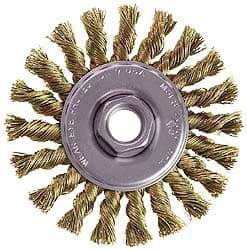 Osborn - 4" OD, M10x1.50 Arbor Hole, Knotted Steel Wheel Brush - 3/8" Face Width, 7/8" Trim Length, 0.014" Filament Diam, 20,000 RPM - USA Tool & Supply