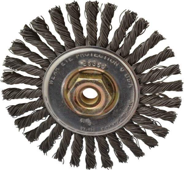 Osborn - 4" OD, M10x1.25 Arbor Hole, Knotted Steel Wheel Brush - 1/4" Face Width, 7/8" Trim Length, 0.02" Filament Diam, 20,000 RPM - USA Tool & Supply