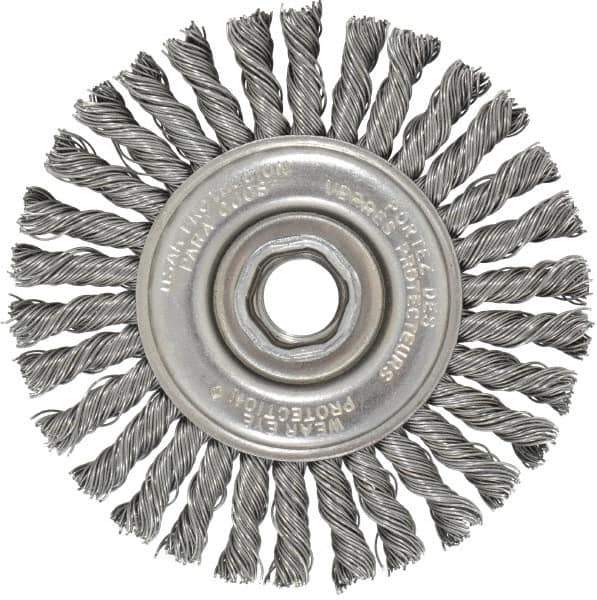 Osborn - 4" OD, 5/8-11 Arbor Hole, Knotted Steel Wheel Brush - 1/4" Face Width, 7/8" Trim Length, 0.02" Filament Diam, 20,000 RPM - USA Tool & Supply
