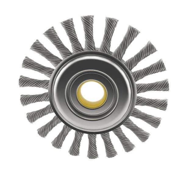 Osborn - 4" OD, 5/8" Arbor Hole, Knotted Steel Wheel Brush - 5/16" Face Width, 7/8" Trim Length, 0.014" Filament Diam, 20,000 RPM - USA Tool & Supply
