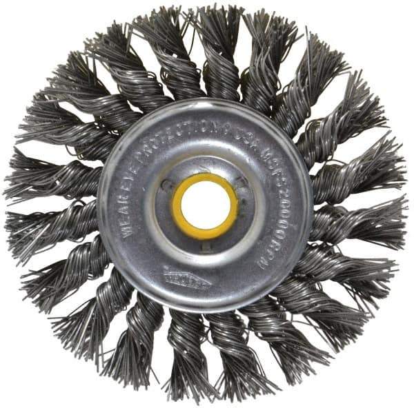 Osborn - 4" OD, 5/8" Arbor Hole, Knotted Steel Wheel Brush - 5/16" Face Width, 7/8" Trim Length, 0.02" Filament Diam, 20,000 RPM - USA Tool & Supply