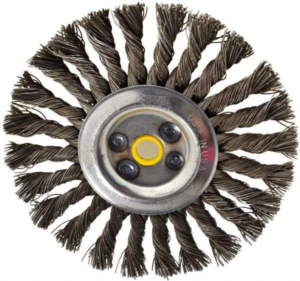 Osborn - 6" OD, 5/8" Arbor Hole, Knotted Steel Wheel Brush - 1/2" Face Width, 1-1/2" Trim Length, 0.025" Filament Diam, 9,000 RPM - USA Tool & Supply
