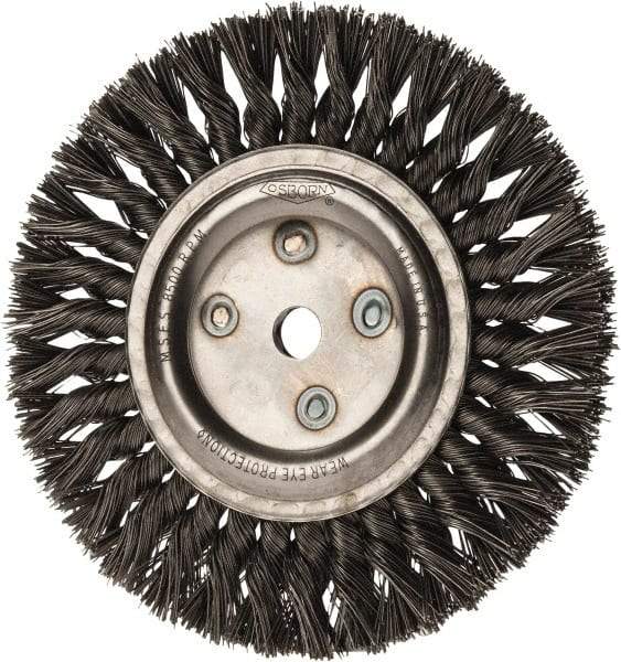 Osborn - 8" OD, 5/8" Arbor Hole, Knotted Steel Wheel Brush - 5/8" Face Width, 1-11/16" Trim Length, 0.025" Filament Diam, 8,500 RPM - USA Tool & Supply