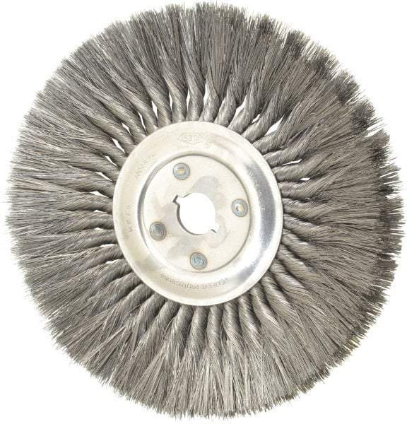 Osborn - 12" OD, 1-1/4" Arbor Hole, Knotted Steel Wheel Brush - 5/8" Face Width, 3-1/4" Trim Length, 0.014" Filament Diam, 4,500 RPM - USA Tool & Supply