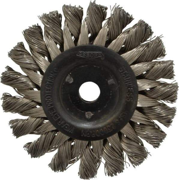 Osborn - 3" OD, 3/8" Arbor Hole, Knotted Stainless Steel Wheel Brush - 3/8" Face Width, 5/8" Trim Length, 0.014" Filament Diam, 25,000 RPM - USA Tool & Supply