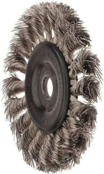 Osborn - 4" OD, 1/2" Arbor Hole, Knotted Stainless Steel Wheel Brush - 5/16" Face Width, 7/8" Trim Length, 0.014" Filament Diam, 20,000 RPM - USA Tool & Supply