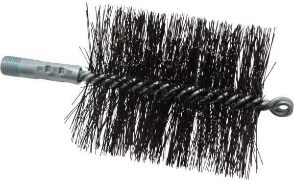 Schaefer Brush - 4-1/2" Brush Length, 3-3/4" Diam, Double Stem, Double Spiral Tube Brush - 7-1/2" Long, Tempered Steel Wire, 1/4" NPT Male Connection - USA Tool & Supply