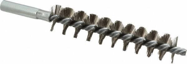 Schaefer Brush - 4" Brush Length, 7/8" Diam, Double Stem, Single Spiral Tube Brush - 6-1/4" Long, Stainless Steel, 12-24 Female Connection - USA Tool & Supply
