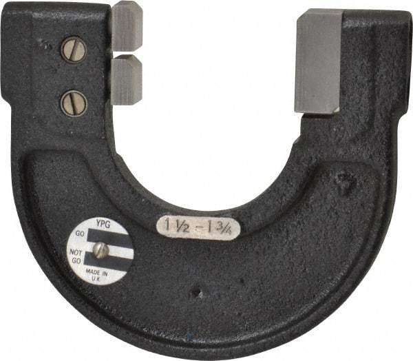 YPG - 1-1/2 to 1-3/4 Inch, Cast Iron 4x Frame Snap Gage - 0.001 Inch Graduation, Hardened Tool Steel Anvil - USA Tool & Supply