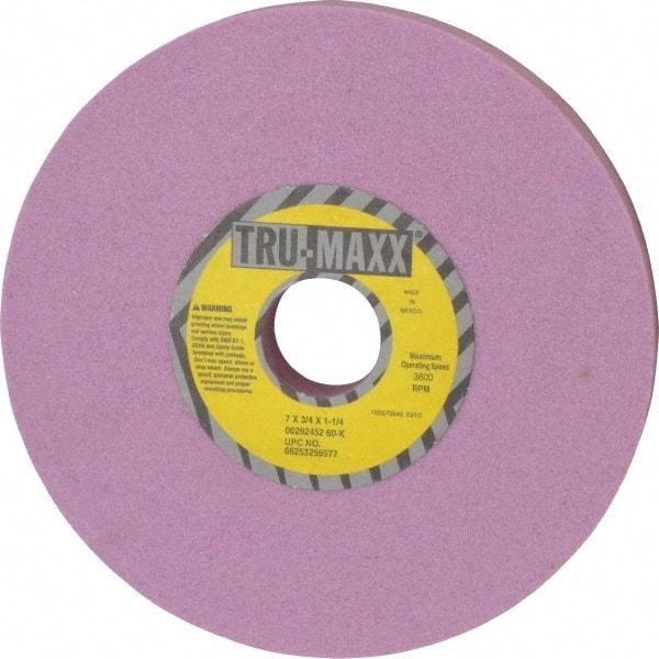 Tru-Maxx - 7" Diam x 1-1/4" Hole x 3/4" Thick, K Hardness, 60 Grit Surface Grinding Wheel - Aluminum Oxide, Type 1, Medium Grade, 3,600 Max RPM, Vitrified Bond, No Recess - USA Tool & Supply