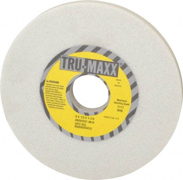 Tru-Maxx - 6" Diam x 1-1/4" Hole x 1/2" Thick, K Hardness, 46 Grit Surface Grinding Wheel - Aluminum Oxide, Type 1, Coarse Grade, 5,410 Max RPM, Vitrified Bond, No Recess - USA Tool & Supply