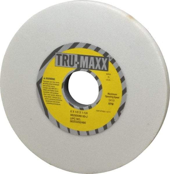 Tru-Maxx - 6" Diam x 1-1/4" Hole x 1/2" Thick, J Hardness, 60 Grit Surface Grinding Wheel - Aluminum Oxide, Type 1, Medium Grade, 5,410 Max RPM, Vitrified Bond, No Recess - USA Tool & Supply