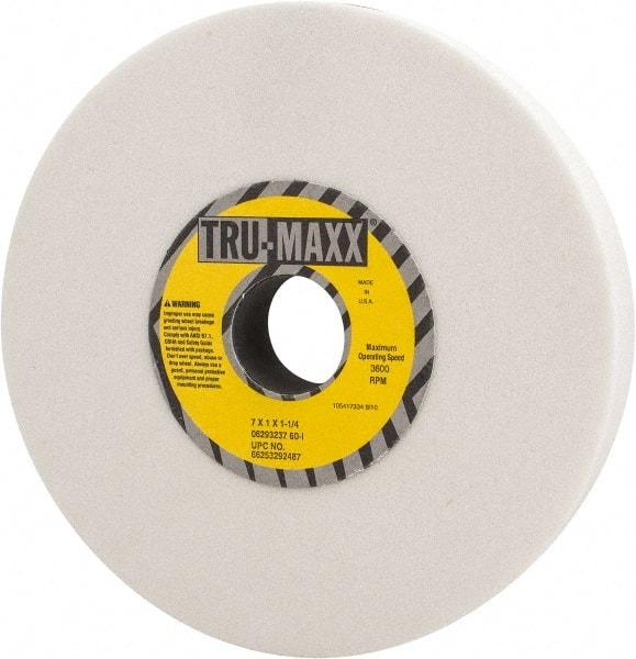 Tru-Maxx - 7" Diam x 1-1/4" Hole x 1" Thick, I Hardness, 60 Grit Surface Grinding Wheel - Aluminum Oxide, Type 1, Medium Grade, 3,600 Max RPM, Vitrified Bond, No Recess - USA Tool & Supply