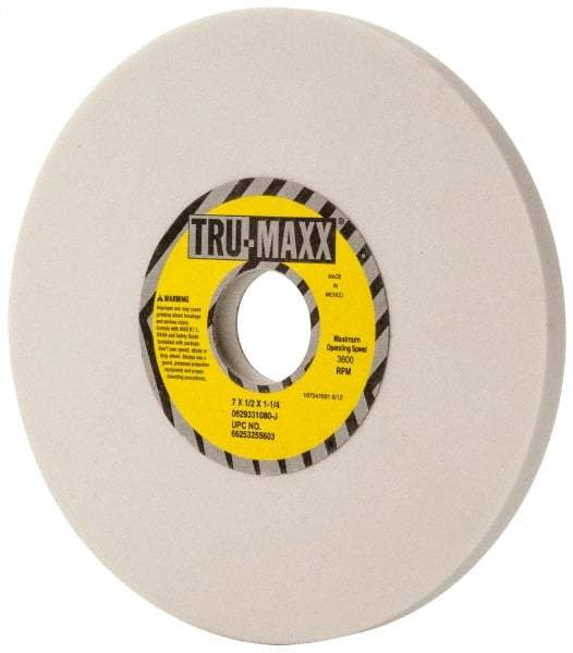 Tru-Maxx - 7" Diam x 1-1/4" Hole x 1/2" Thick, J Hardness, 80 Grit Surface Grinding Wheel - Aluminum Oxide, Type 1, Medium Grade, 3,600 Max RPM, Vitrified Bond, No Recess - USA Tool & Supply