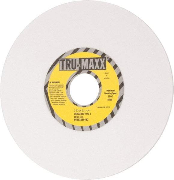 Tru-Maxx - 7" Diam x 1-1/4" Hole x 1/4" Thick, J Hardness, 100 Grit Surface Grinding Wheel - Aluminum Oxide, Type 1, Fine Grade, 3,600 Max RPM, Vitrified Bond, No Recess - USA Tool & Supply