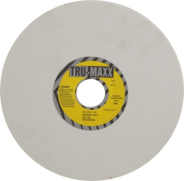 Tru-Maxx - 8" Diam x 1-1/4" Hole x 1/4" Thick, K Hardness, 100 Grit Surface Grinding Wheel - Aluminum Oxide, Type 1, Fine Grade, 3,600 Max RPM, Vitrified Bond, No Recess - USA Tool & Supply