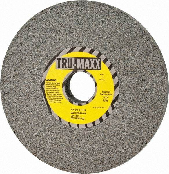 Tru-Maxx - 7" Diam x 1-1/4" Hole x 3/4" Thick, K Hardness, 60 Grit Surface Grinding Wheel - Aluminum Oxide, Type 1, Medium Grade, 3,600 Max RPM, Vitrified Bond, No Recess - USA Tool & Supply