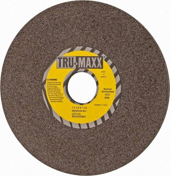 Tru-Maxx - 7" Diam x 1-1/4" Hole x 1/4" Thick, I Hardness, 60 Grit Surface Grinding Wheel - Aluminum Oxide, Type 1, Medium Grade, 3,600 Max RPM, Vitrified Bond, No Recess - USA Tool & Supply