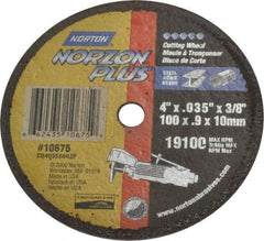 Norton - 4" Ceramic Cutoff Wheel - 0.035" Thick, 3/8" Arbor, 19,100 Max RPM, Use with Die Grinders - USA Tool & Supply