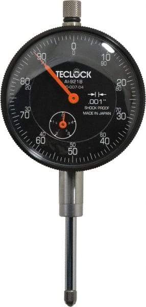 Teclock - 1" Range, 0-100 Dial Reading, 0.001" Graduation Dial Drop Indicator - 2-11/64" Dial, 0.1" Range per Revolution, 0.0014" Accuracy, Revolution Counter - USA Tool & Supply