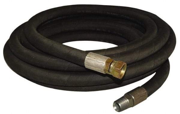 Made in USA - 25' Long, 1/2" Fitting, Boss Female x Male Fitting, -40 to 212°F, Nitrile High Temp & High Pressure Hose - 1/2" Inside x 1" Outside Diam, Black, 1,000 psi - USA Tool & Supply