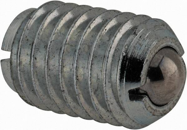TE-CO - 3/8-16, 0.187" Ball Diam, 5/8" Body Length, 0.048" Max Ball Reach, Threaded Ball Plunger - Stainless Steel Body, Stainless Steel Ball, 6 Lb Initial End Force, 21 Lb Final End Force, Locking Element - USA Tool & Supply