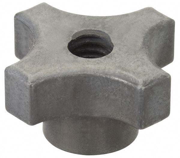 Made in USA - 1-1/8" Diam, 1/4-20 Thread, 5/8" High, Cast Steel, Cadmium Plated, Quick Acting Hand Knob - 9/16" Hub Diam, 17/64" Quick Release Distance, 5/16" Hub Height, 5/16" Head Height - USA Tool & Supply