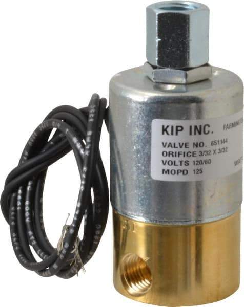 KIP - 1/4" Port, Direct Acting, Brass Solenoid Valve - Normally Closed, 125 Max PSI, Buna-N Seal - USA Tool & Supply