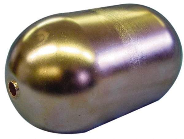 Made in USA - 3" Diam x 7" Long, Oblong, Tubed Through Connection, Metal Float - 3/8" Rod Thread, Copper, 25 Max psi, 20 Gauge - USA Tool & Supply