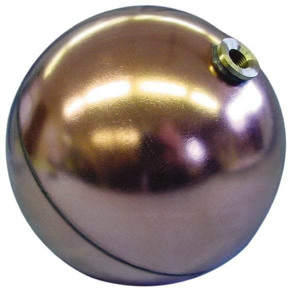 Made in USA - 6" Diam, Spherical, Hex Spud Connection, Metal Float - 1/4 NPT Thread, Copper, 25 Max psi, 23 Gauge - USA Tool & Supply
