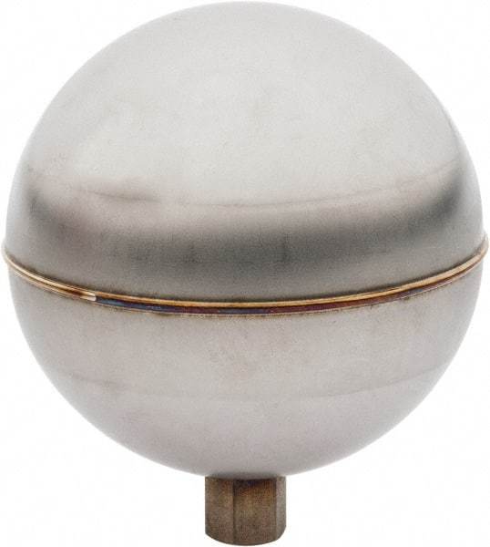 Made in USA - 3-1/2" Diam, Spherical, Internal Connection, Metal Float - 1/4-20 Thread, Stainless Steel, 700 Max psi, 24 Gauge - USA Tool & Supply