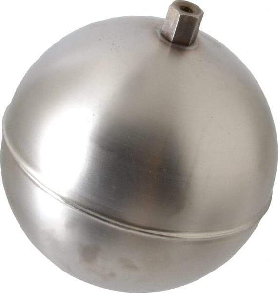 Made in USA - 5" Diam, Spherical, Hex Spud Connection, Metal Float - 1/4-20 Thread, Stainless Steel, 800 Max psi, 19 Gauge - USA Tool & Supply